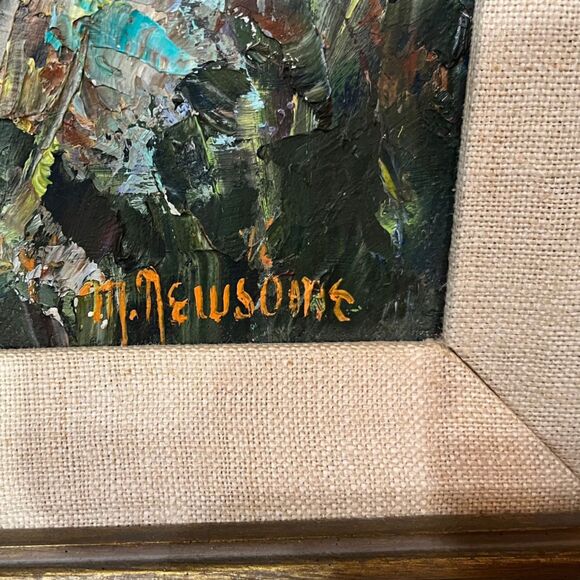 Vintage Tropical Mexico Framed Oil Painting Mid-century Modern Canvas Wall Art - Picture 2 of 9